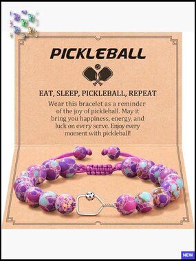 Pickleball Charm Bracelet Adjustable Slip Knot Stone Natural Gift Lovers
